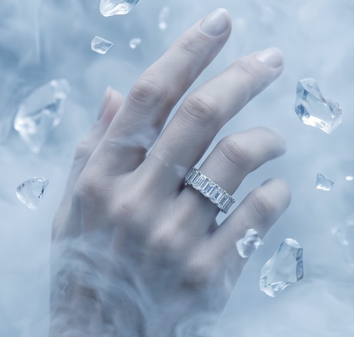 Luxurious 3.5 carat White Topaz .925 Sterling Silver Solid Infinity ring size 7 - Sterling silver ring worn on hand with white topaz stones around.