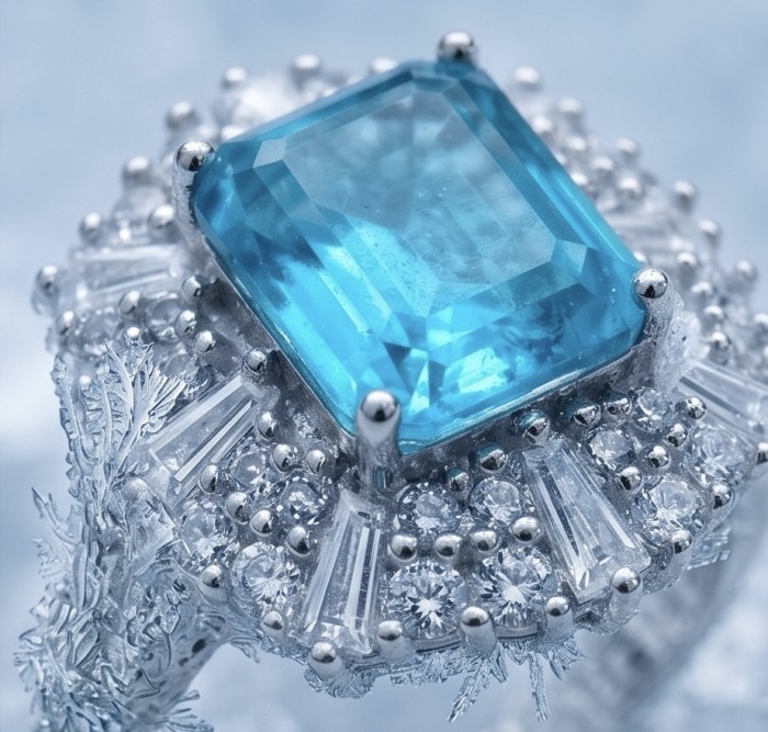 Eau Pure 7.5 carat Paraiba Tourmaline .925 Sterling Silver Handcrafted Ring size 8 1/4 - Close-up of Eau Pure Paraiba Tourmaline sterling silver ring
