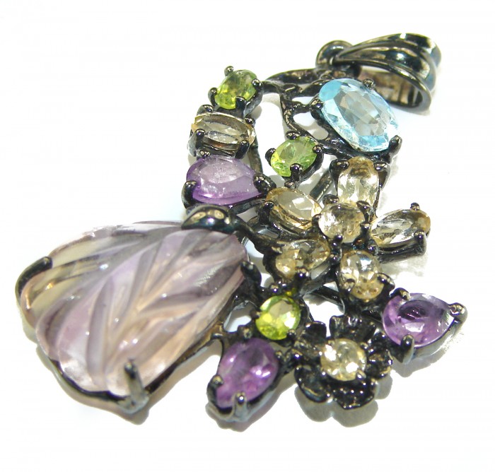 Natural carved Pink Ametrine black rhodium over .925 Sterling Silver Pendant - photo 3