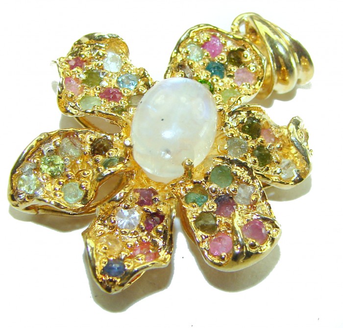 Genuine Rainbow Moonstone Tourmaline 14k Gold over .925 Sterling Silver handcrafted pendant - photo 2