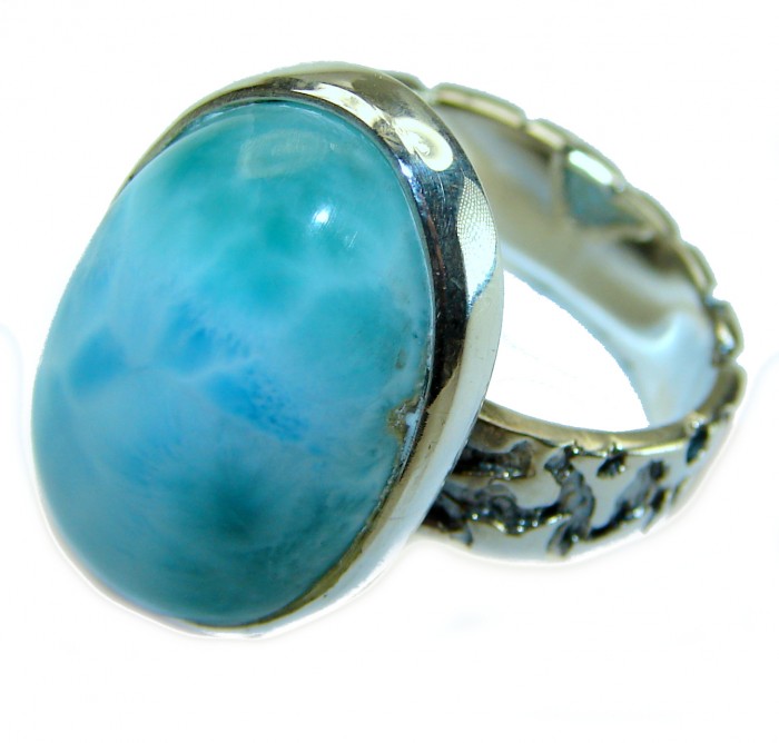 Precious 22.2 carat Blue Larimar .925 Sterling Silver handmade ring size 7 1/2 - photo 1