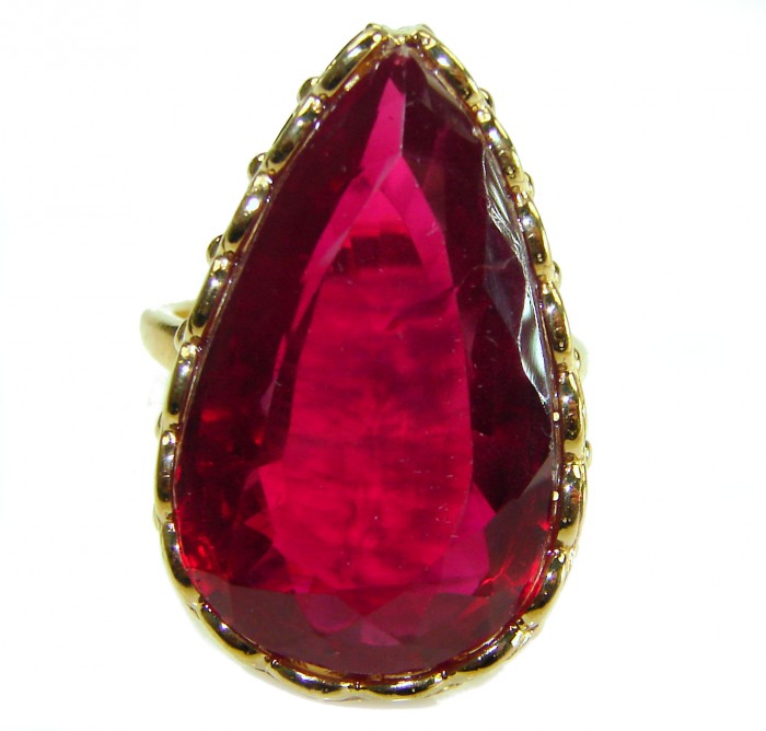 Red Brilliance 44.5 carat Red Topaz 14K Gold over .925 Silver handcrafted Large Cocktail Ring s. 8 1/2 - photo 3