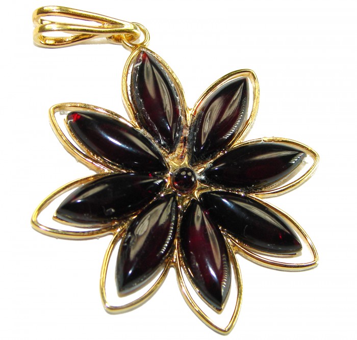 Golden Flower authentic Baltic Amber 14K Gold over .925 Sterling Silver beautifully handcrafted Pendant - photo 1