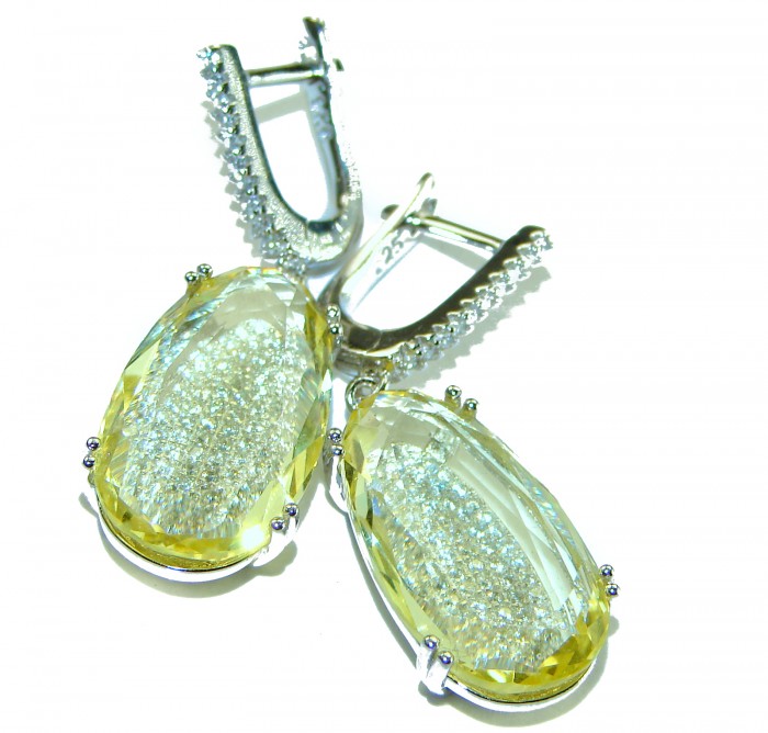 Splendid 14.5 carat Citrine .925 Sterling Silver Handcrafted Earrings - Citrine earrings, close-up view, .925 Sterling Silver handcrafted design.