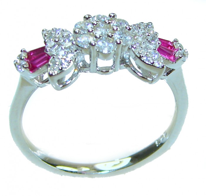 Bella Rosa Genuine 2.5 carat Ruby .925 Sterling Silver Statement Ring size 6 1/2 - Side view of Bella Rosa ruby and diamond sterling silver ring.