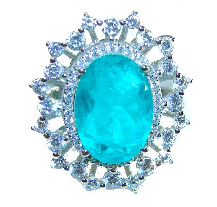 Born to Glam authentic 9.8 carat Colombian Emerald .925 Sterling Silver handcrafted Statement Ring size 6 1/2 - Close-up of Born to Glam 9.8 ct Colombian Emerald with diamonds.