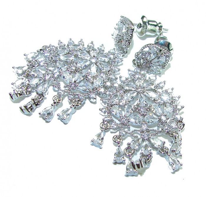Allure Natural 10.2 carat White Topaz .925 Sterling Silver handcrafted earrings - Close-up of Allure 10.2ct White Topaz Sterling Silver earrings