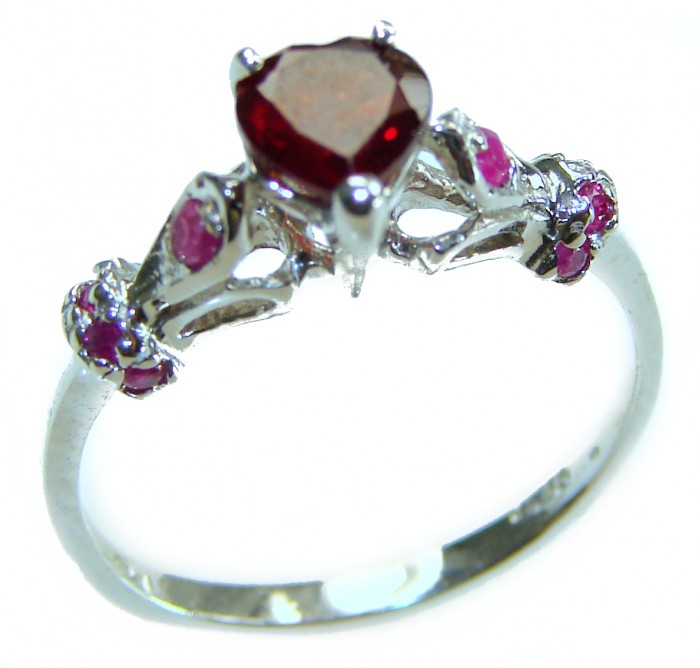Love is Forever HEART cut 3.8 carat Sapphire .925 Sterling Silver handcrafted Cocktail Ring s. 9 1/4 - Side view of heart-cut sapphire ring in sterling silver.