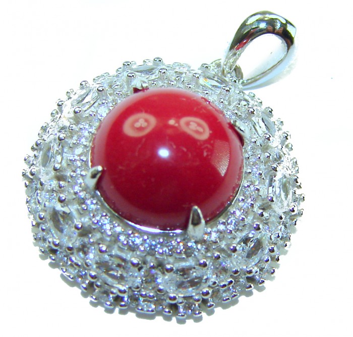 Elizabeth Natural Fossilized Coral .925 Sterling Silver handmade pendant - Close-up of Elizabeth Natural Fossilized Coral pendant in sterling silver.