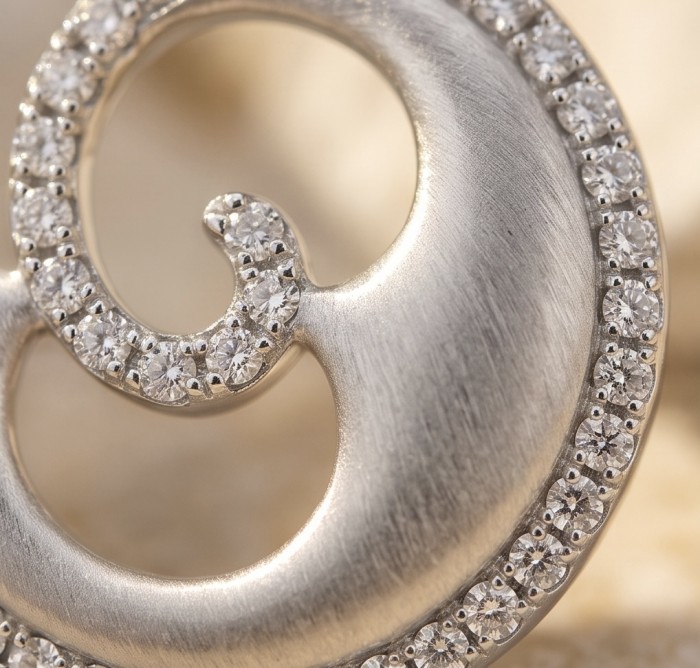 Waves 0.6 carat authentic White Topaz .925 Sterling Silver Handcrafted Earrings - Close-up of Waves White Topaz pendant in sterling silver detailing stones