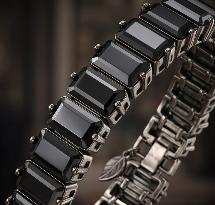DIVINE PROTECTION Elegant Mexican Hematite .925 Sterling Silver DIPPED IN BLACK RHODIUM handmade Bracelet - Stone close-up of elegant sterling silver hematite bracelet