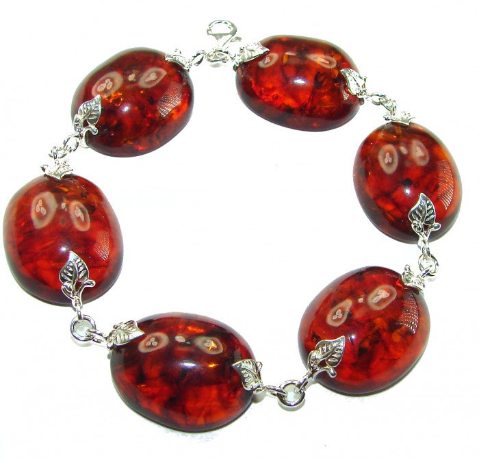 Cognac Color Beautiful Amber .925 Sterling Silver handcrafted Bracelet - photo 3