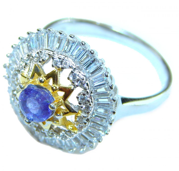 Incredible authentic 1.9 carat Tanzanite 14K Gold .925 Sterling Silver handmade Ring size 8 - photo 1