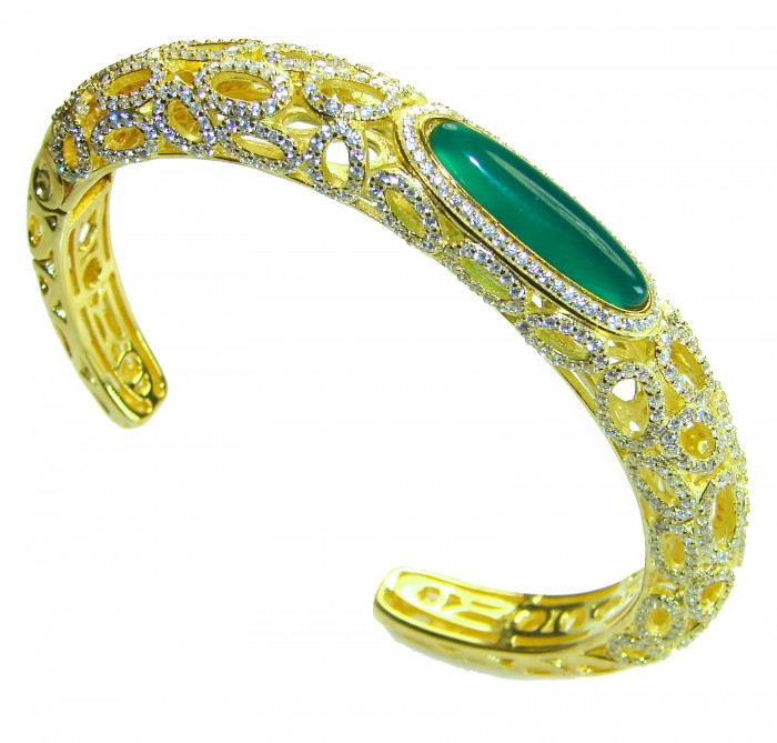 Luxurious Genuine 11.5 carat Jade White Sapphire 14K Gold over .925 Sterling Silver handmade Bracelet - photo 4