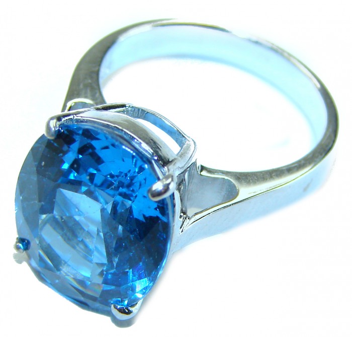 Blue Planet 10.5 carat Fancy oval cut Swiss Blue Topaz .925 Sterling Silver handmade Ring size 6 3/4 - photo 1
