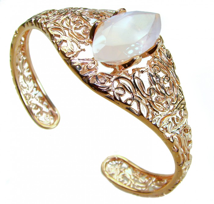 Vintage Beauty Genuine 21.5 carat Brazilian Rose Quartz Rose quartz 18K Gold over .925 Sterling Silver handcrafted Bracelet / Cuff - photo 4