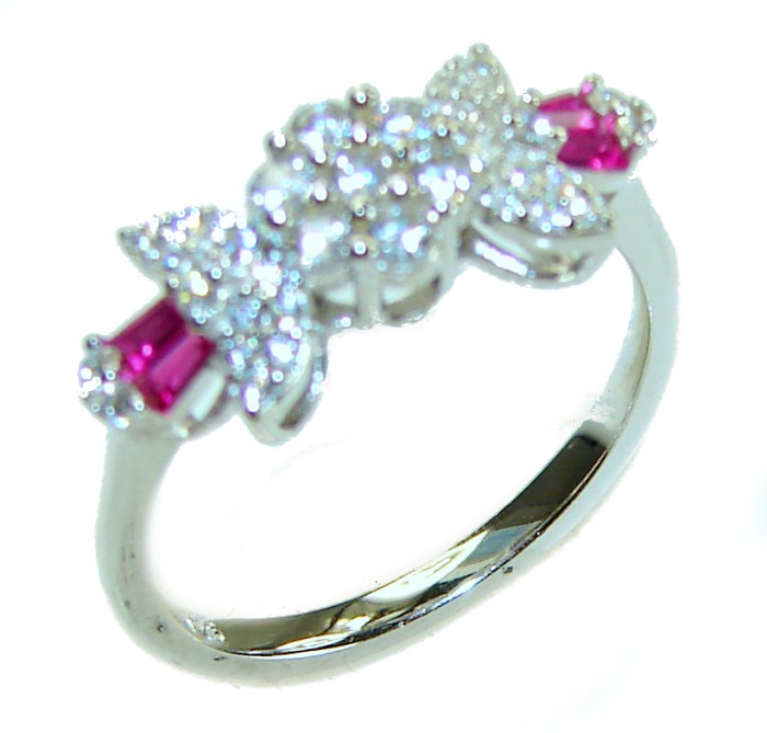 Bella Rosa Genuine 2.5 carat Ruby .925 Sterling Silver Statement Ring size 6 1/2 - Side view of Bella Rosa ruby ring in sterling silver.