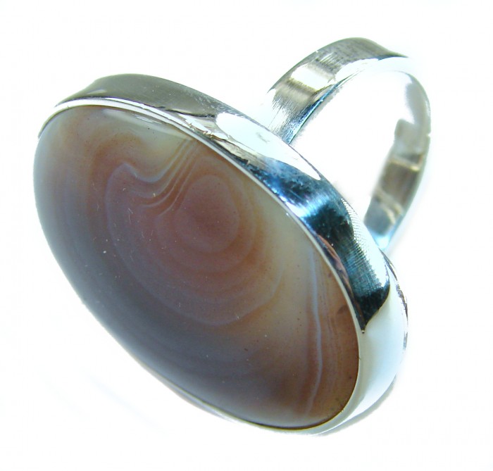 Top Quality Botswana Agate .925 Sterling Silver handcrafted Ring s. 8 adjustable - Botswana Agate set in .925 Sterling Silver ring, side view close-up.