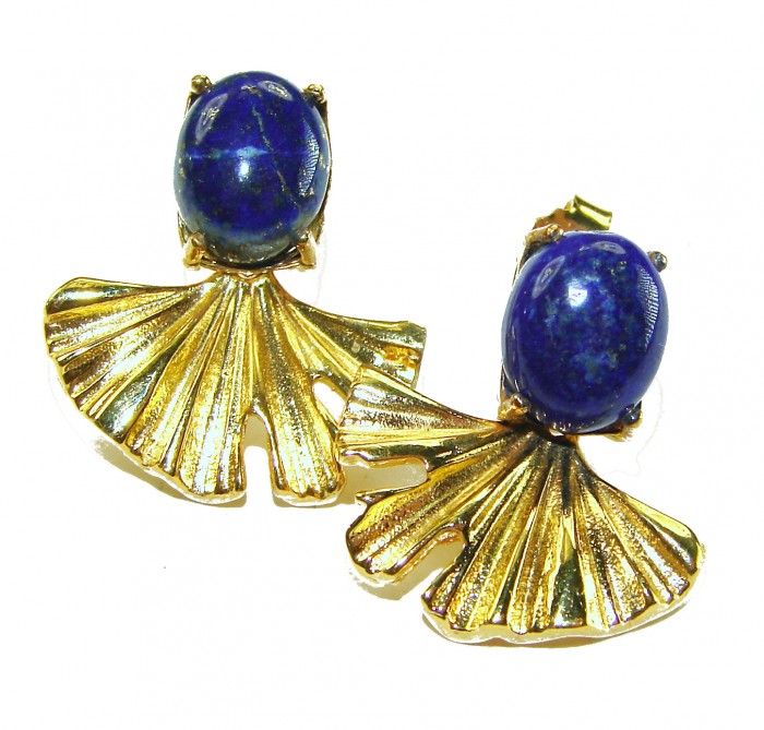 Gorgeous authentic Lapis Lazuli 14K Gold over .925 Sterling Silver handcrafted earrings - Gold and Lapis Lazuli earrings front view
