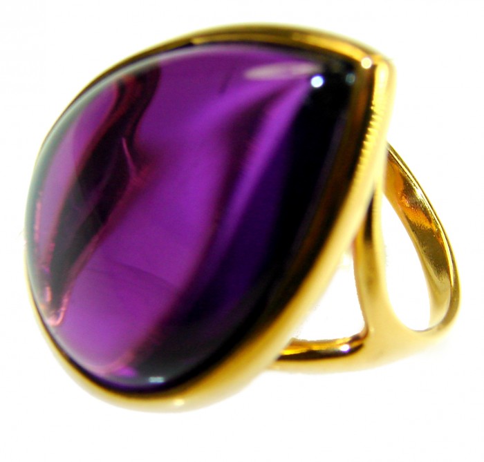 Purple Royalty 25.5 carat Amethyst .925 Sterling Silver dipped in 18K Gold over Handcrafted Ring size 8 - Close-up of Purple Royalty Amethyst ring in gold-plated silver.