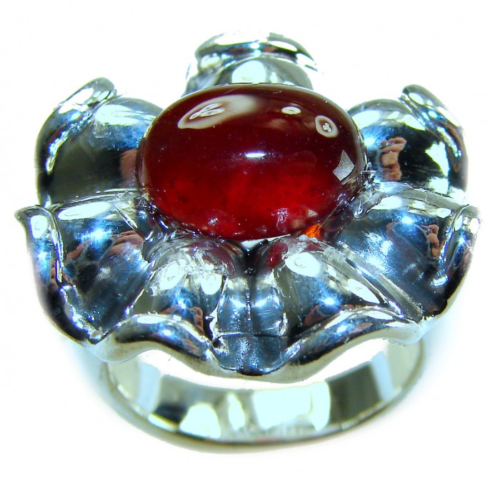 Blue Flower AAAA QUALITY Garnet .925 Sterling Silver handmade Large ring size 8 - Close-up of Blue Flower Garnet ring in .925 Sterling Silver.