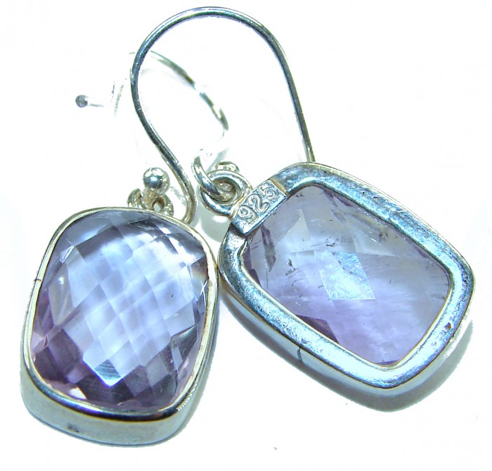 Lavender Fields 14.2 carat Pink Amethyst .925 Sterling Silver handcrafted Statement earrings - Close-up of Lavender Fields amethyst earrings, sterling silver setting