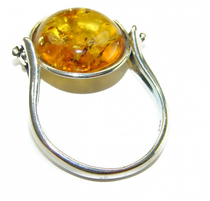 Family Tree - Natural Baltic Amber .925 Sterling Silver handcrafted ring; s. 6 - Side view of Family Tree Baltic Amber sterling silver ring.