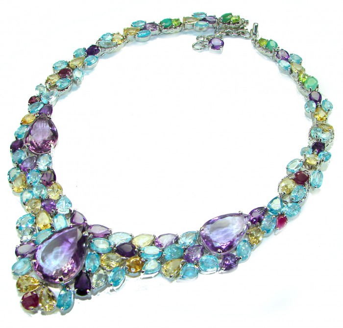 Giovanna - Vintage Beauty 188.2 carat African Amethyst .925 Sterling Silver handcrafted Statement Necklace - photo 4