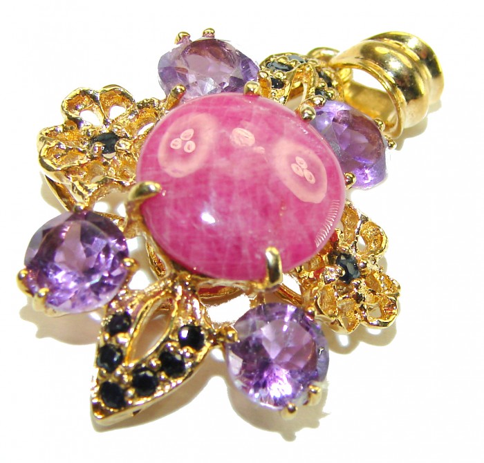 Outstanding Beauty genuine 10.5 carat Ruby 14K Gold over .925 Sterling Silver handmade pendant - photo 2