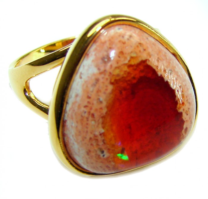 Bonfire Night best quality 9.5 carat Mexican Opal 14K Gold over .925 Sterling Silver handmade ring 6 - photo 2