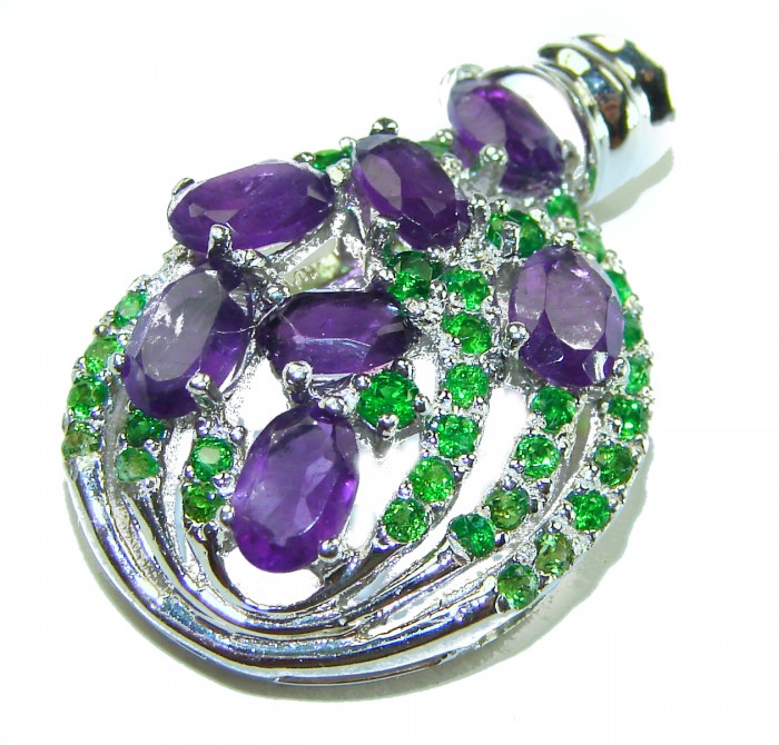 Vintage Design 12.6 carat Amethyst Emerald .925 Sterling Silver handcrafted Pendant - photo 2