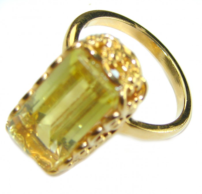 Pure Joy 11.8 carat Genuine Lemon Quartz 14K Gold over .925 Sterling Silver handcrafted ring size 9 1/4 - photo 1