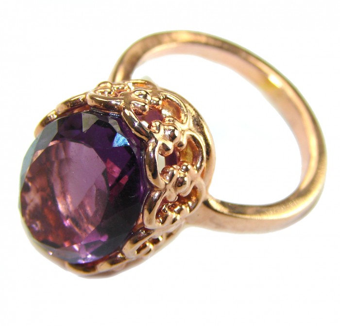 Dramatic design 8.8 carat AUTHENTIC Amethyst 14K rOSE Gold over .925 Sterling Silver Handcrafted Ring size 7 1/4 - photo 1