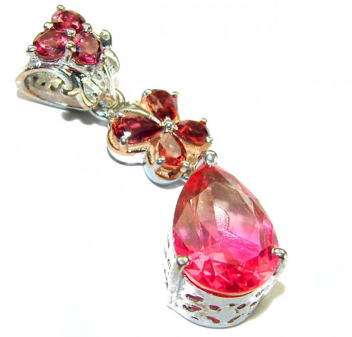 Beautiful Nature 6.2 Pink Tourmaline 2 tones .925 Sterling silver handcrafted pendant - photo 3