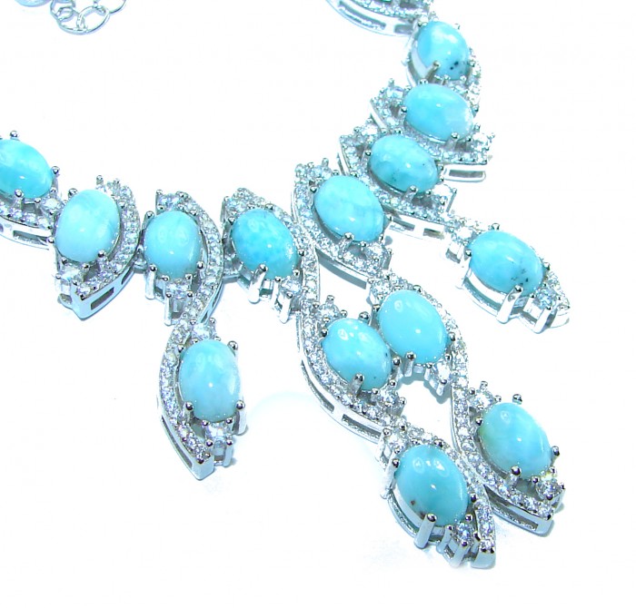 Caribbean Beauty Genuine 58.5 carat Blue Larimar lab grown Diamond .925 Sterling Silver handmade Necklace - photo 3