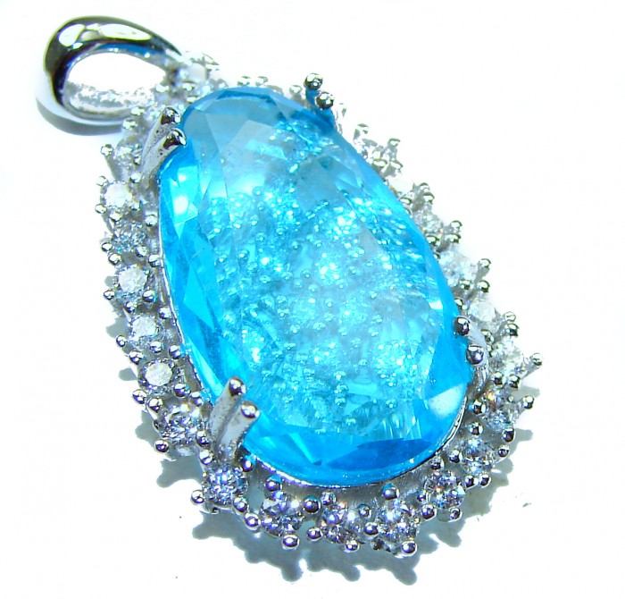 Endless Ocean natural 10.5 carat Swiss Blue Topaz .925 Sterling Silver handcrafted pendant - photo 3