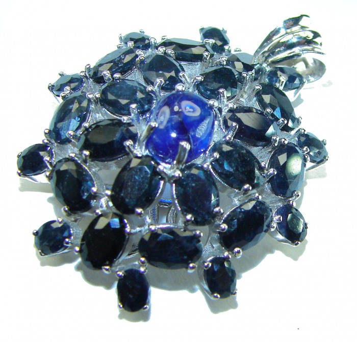 Blue Star Oval cut cut 29.4 carat Sapphire .925 Sterling Silver handcrafted pendant - photo 3
