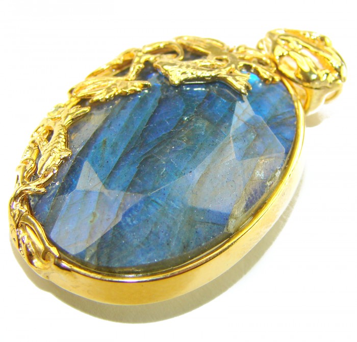 Magical Aurora 22.5 carat Fire Labradorite 14K Gold over .925 Sterling Silver handcrafted Pendant - photo 4