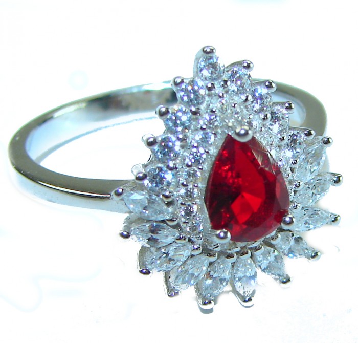 Gabriella oval cut 1.8 carat Ruby .925 Sterling Silver handcrafted Cocktail Ring s. 8 - photo 3