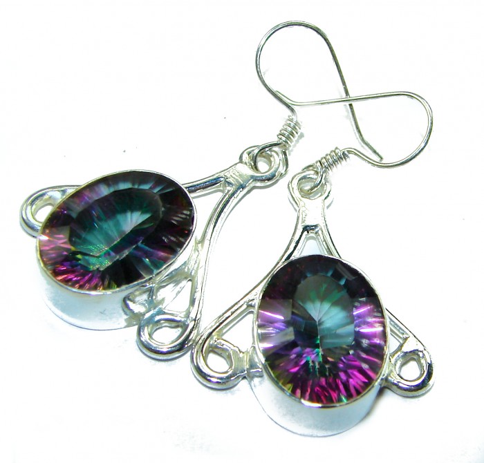 14.2 carat Mystic Topaz .925 Sterling Silver earrings - Mystic Topaz .925 Sterling Silver earrings side view close-up.