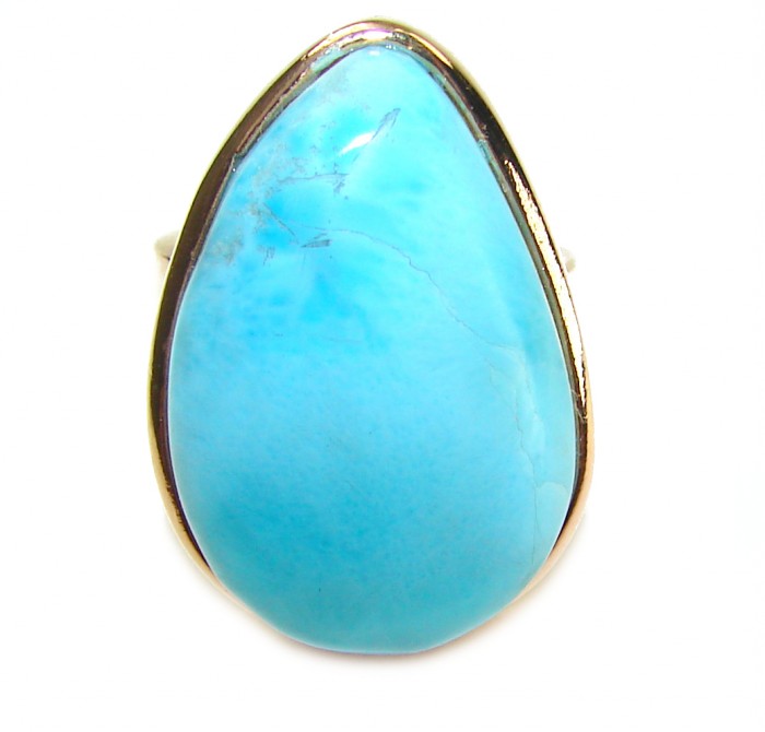 Blue Perfection Blue Larimar 18K Gold over .925 Sterling Silver handmade Large ring size 6 1/4 - Close-up of Blue Larimar set in 18K Gold over Sterling Silver.