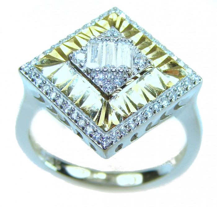 Art Deco 15.2 carat White Topaz 2 tones .925 Silver handcrafted Cocktail Ring s. 8 - Art Deco ring, top view, with white topaz and two-tone .925 silver design.