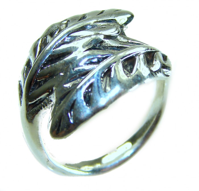 Casablanca Italy made .925 Sterling Silver brilliantly handcrafted ring s. 7 3/4 - Sterling silver leaf ring side view, Casablanca Italy made .925