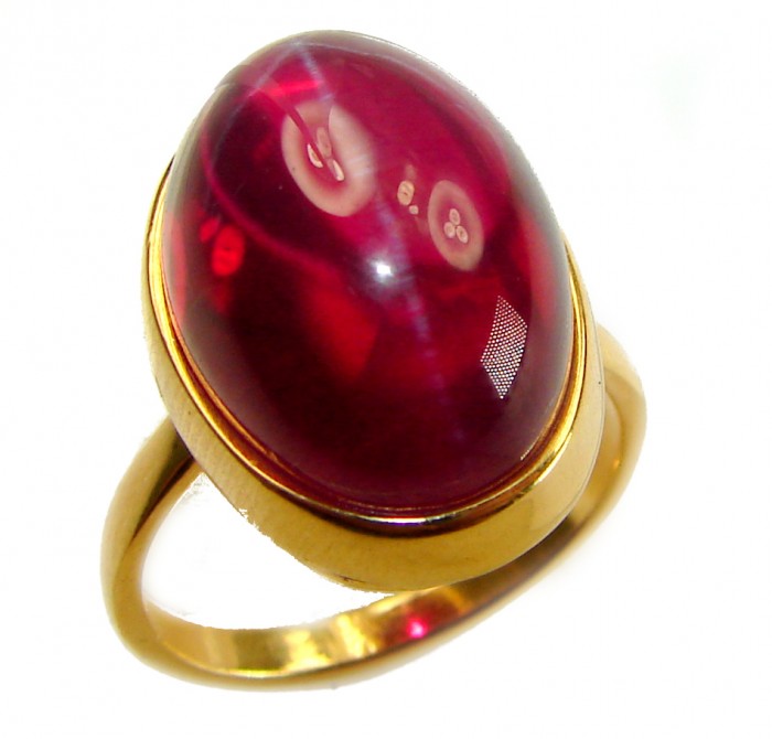 Bella Rosa Genuine 24.8 CARAT Star Ruby 18k GOLD OVER .925 Sterling Silver Large Statement Ring size 9 - Side view of Bella Rosa 24.8 Carat Star Ruby ring in 18k gold over silver.