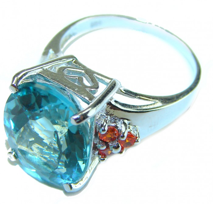Water Drop 10.9 carat authentic Aquamarine .925 Sterling Silver Handcrafted Ring size 7 - Side view of Water Drop 10.9 carat Aquamarine on sterling silver ring.