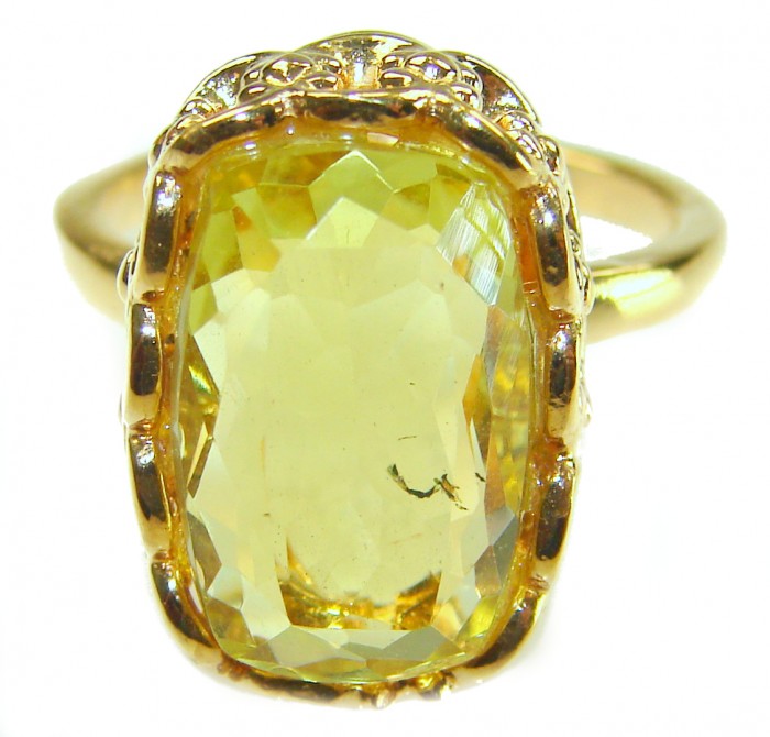 18.8 carat Genuine Lemon Quartz 14K Gold over .925 Sterling Silver handcrafted ring size 8 - Lemon quartz ring close-up, 18.8 carat set in 14K gold over sterling silver.