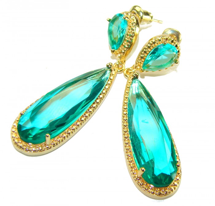 Eau Pure 10.5 carat AQUAMARINE 14K Gold over .925 Sterling Silver Handcrafted Earrings - Aquamarine earrings front view, 14K gold over sterling silver.