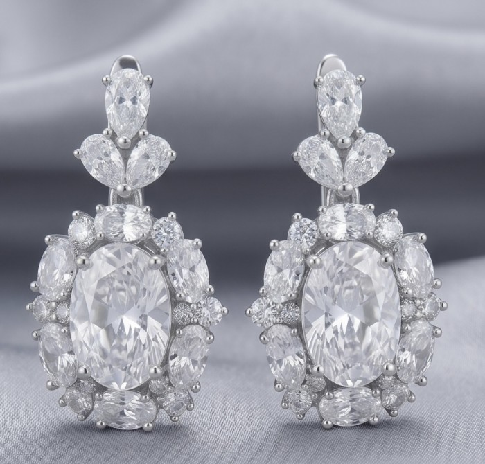 Allure Natural 15.2 carat Topaz .925 Sterling Silver handcrafted earrings - Close-up of Allure 15.2 carat topaz earrings in sterling silver.