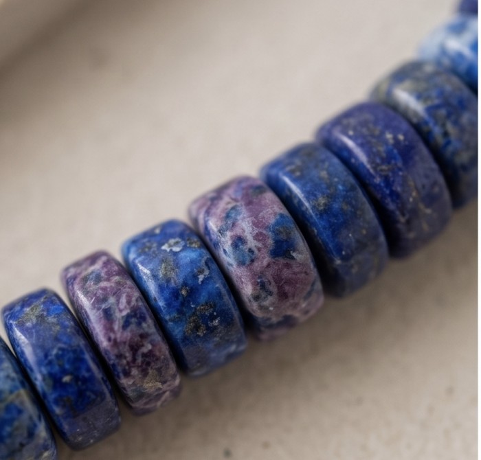 Boho Style 55.2 carat Lapis Lazuli .925 Sterling Silver handmade necklace - Close-up of Lapis Lazuli beads in Boho style jewelry.