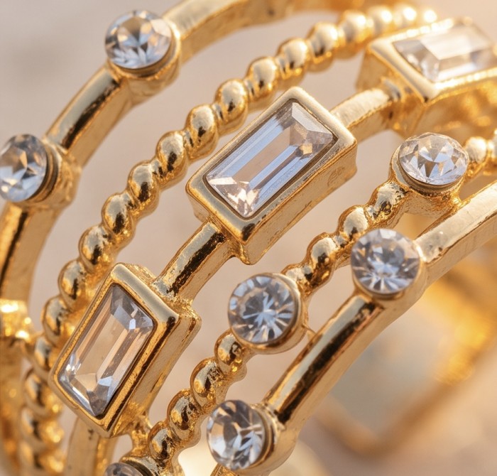 Luxurious 3.8 carat White Topaz Gold over .925 Sterling Silver handcrafted Statement Ring size 7 1/2 - Close-up of White Topaz on Gold over .925 Sterling Silver ring.